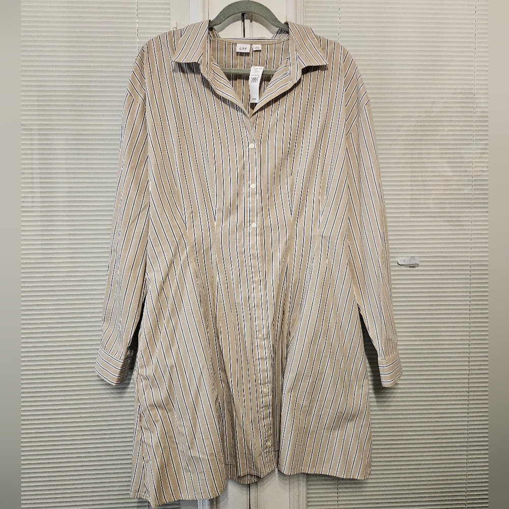 GAP Beige and Blue Striped Shirt Dress - LARGE